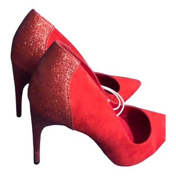 Marc Fisher red suede & glitter pointy toe stiletto pump heels size 11 brand new - Picture 7 of 12